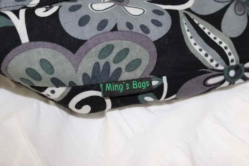 Ming's Bags Black and Grey Floral Print Canvas Hobo Shoulder Bag